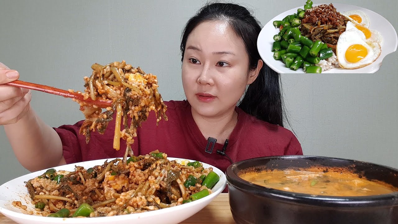 요리먹방:) 🔥핵폭탄 열무김치 듬뿍듬뿍 넣은 매운🥵 🔥청양고추 핵폭탄 열무김치 비빔밥  청국장 두부에 슥슥 비벼서 폭풍 흡입 먹방 spicy bibimbap mukbang