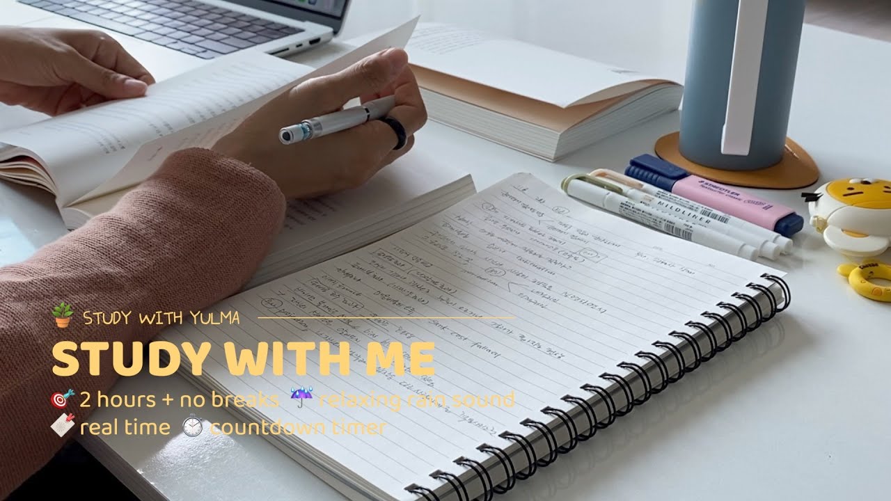 🌱2HR STUDY WITH MEㅣrelaxing rain sound, no breaks, countdown timer