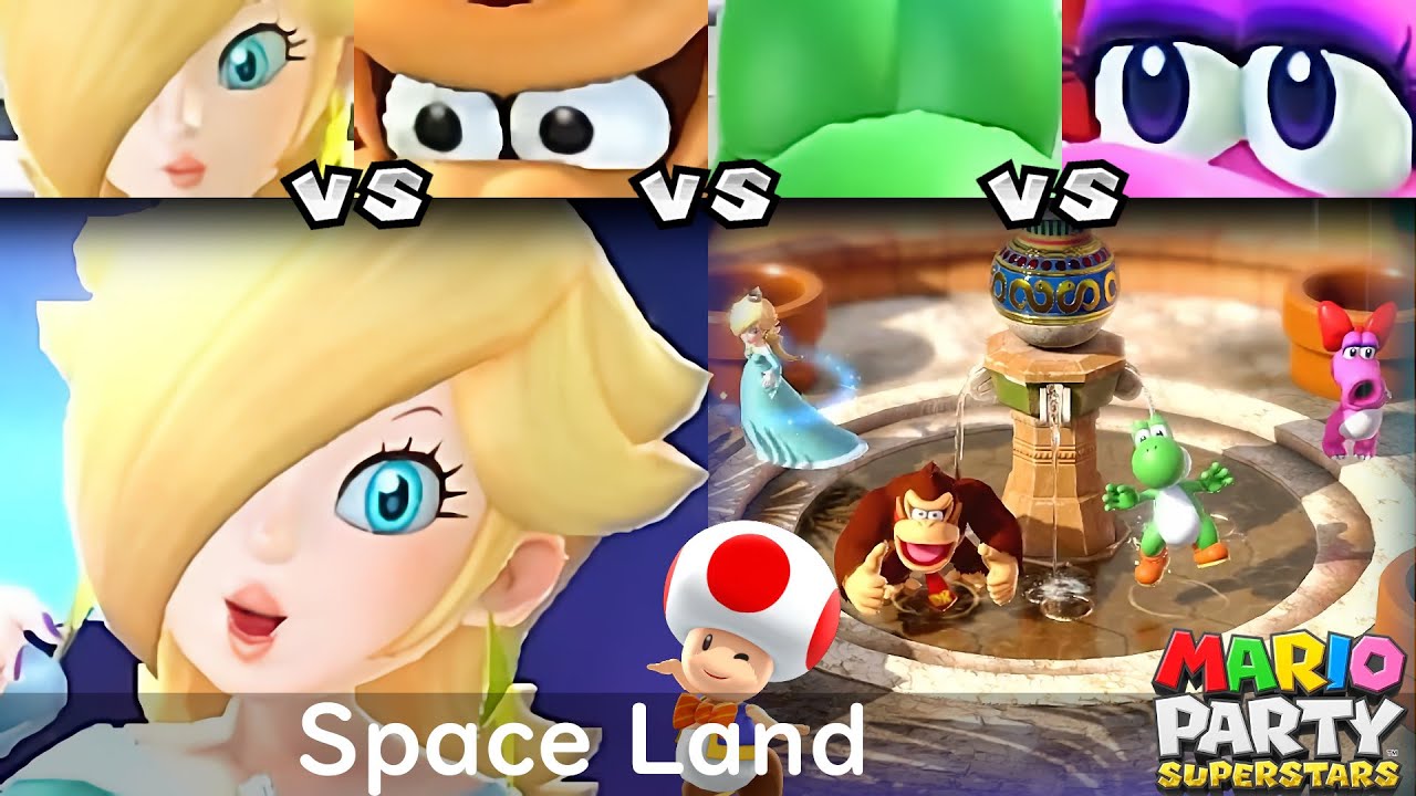 Mario Party Superstars Rosalina vs Donkey Kong vs Yoshi vs Birdo in Space Land