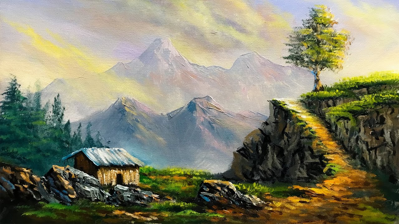 Painting a Beautiful Mountain Landscape with Acrylics | Art Candy Nepal | Nepali Artist |