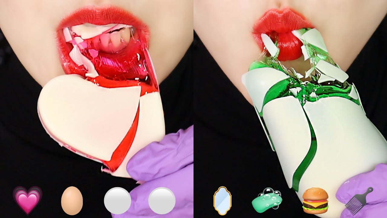 CHOCOLATE HONEY JELLY, CHEWING EGGSHELLS, HONEY JELLY ASMR EMOJI FOOD ASMR 💗