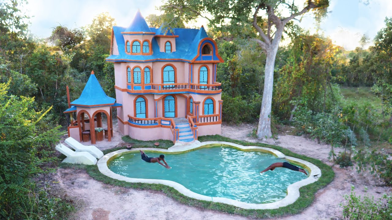 [Full Video]They Spent Only 100$ To Build Creative Swimming Pool With Villa Design In Forest