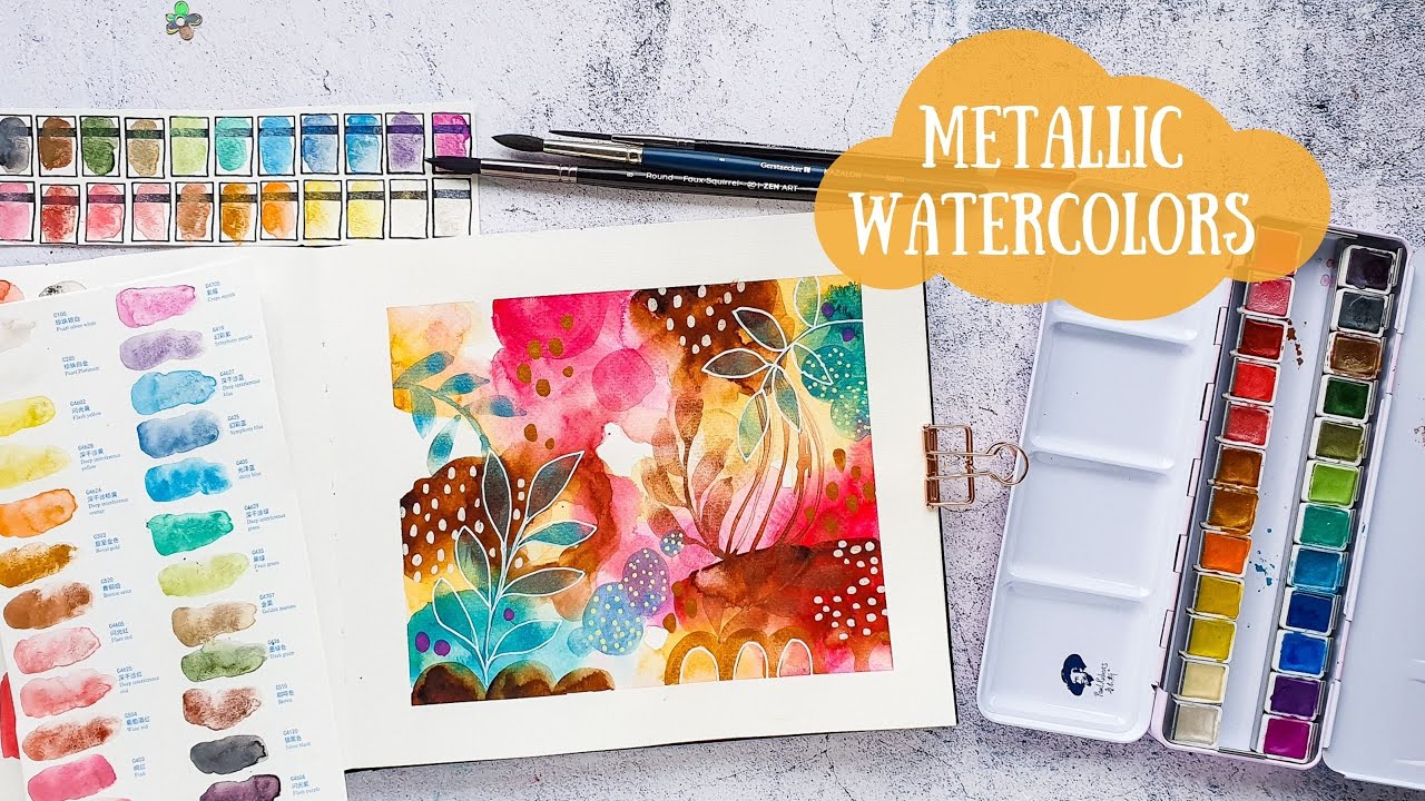Abstract Watercolor Art Journal Page with Paul Rubens Metallic Watercolors