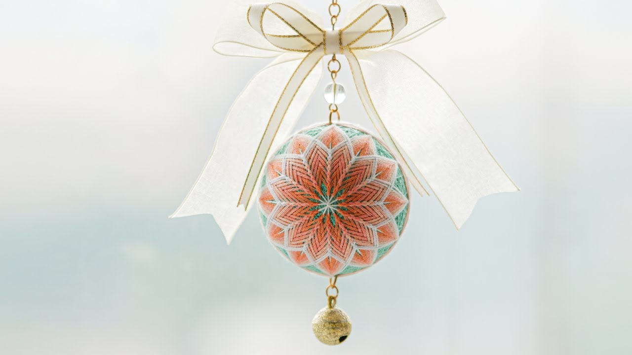 淘宝【青沐手工】&ldquo;橙红霜花&rdquo;手鞠球视频教学 Orangered frostwork temari DIY Tutorial