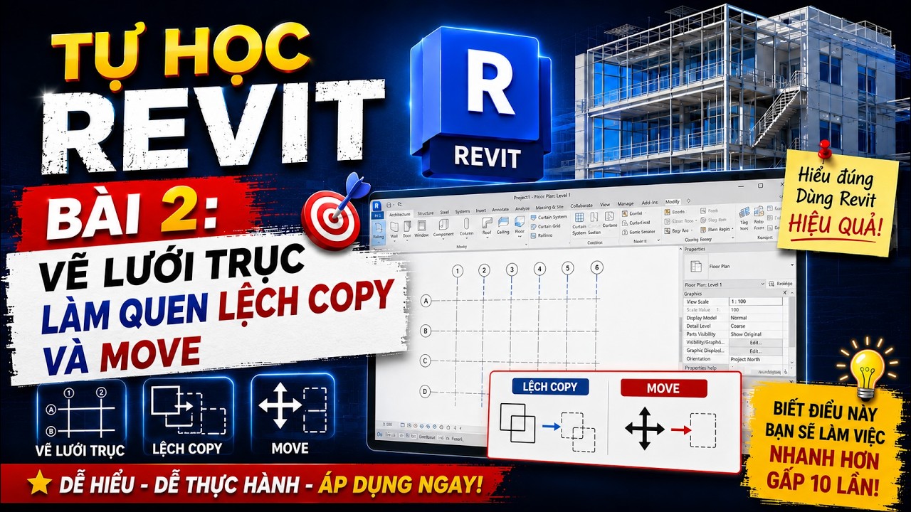 Bài 2: Vẽ Trục định vị, cao trình. Làm quen lệnh Copy và Move