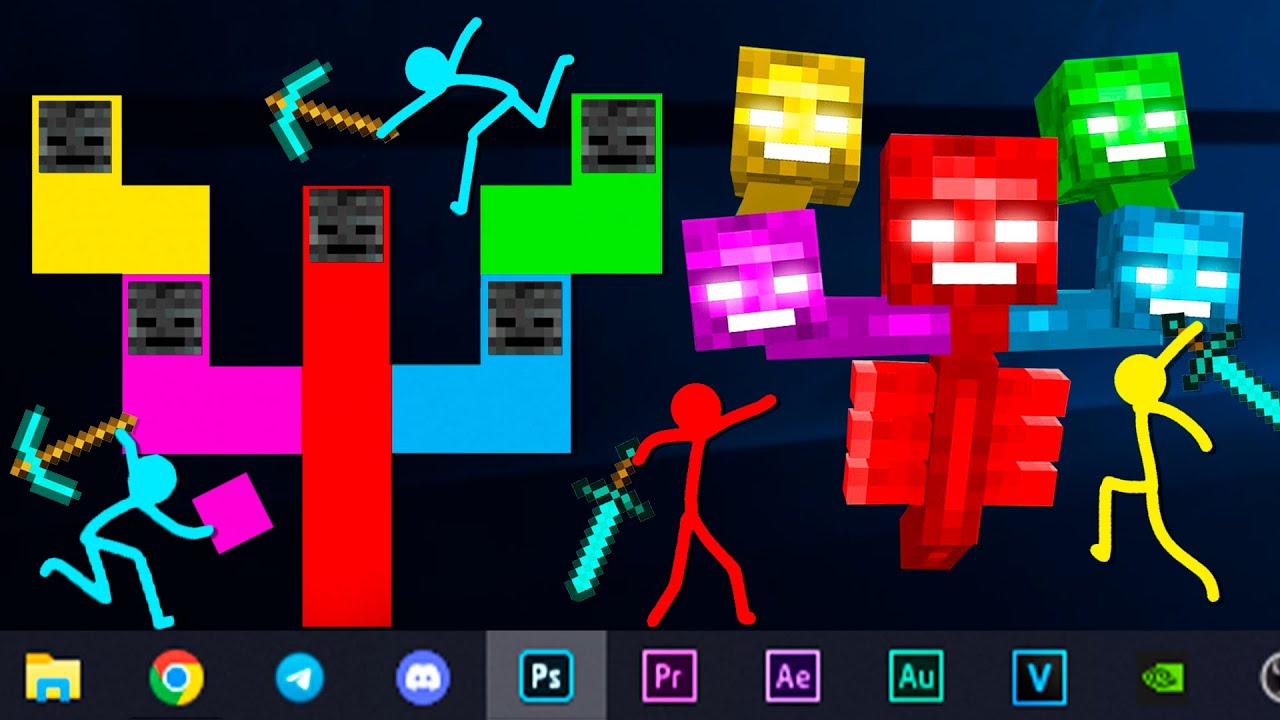 Stickman vs Minecraft RAINBOW WITHER GOLEM CRAFT / Animation vs Minecraft Cartoon