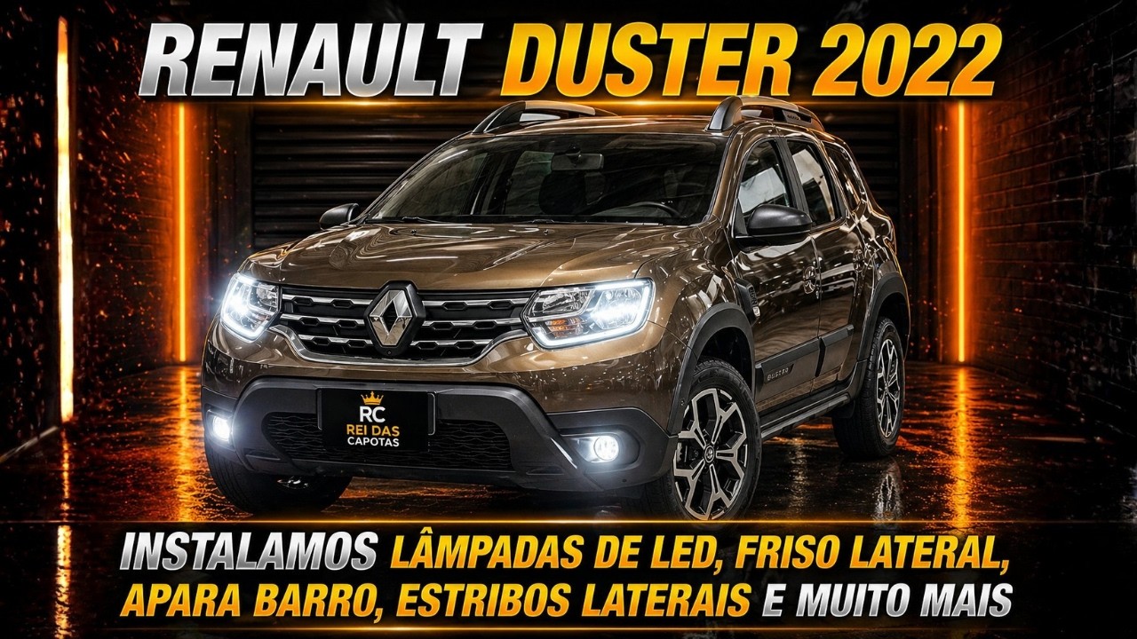 DUSTER 2022 Instalamos Estribos Laterais Apara Barro Friso Lateral Lâmpadas de Led Film G20 e Engate