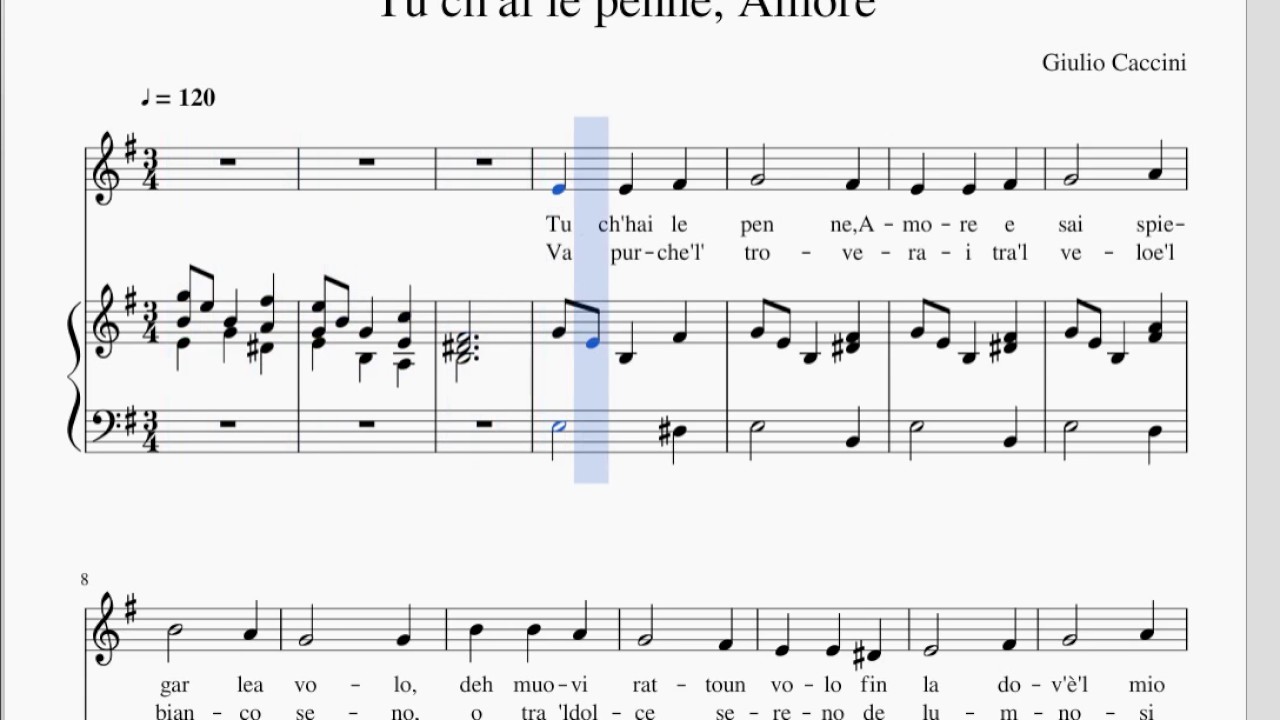 Tu ch'hai le penne, Amore - Karaoke in E minor (low voice)