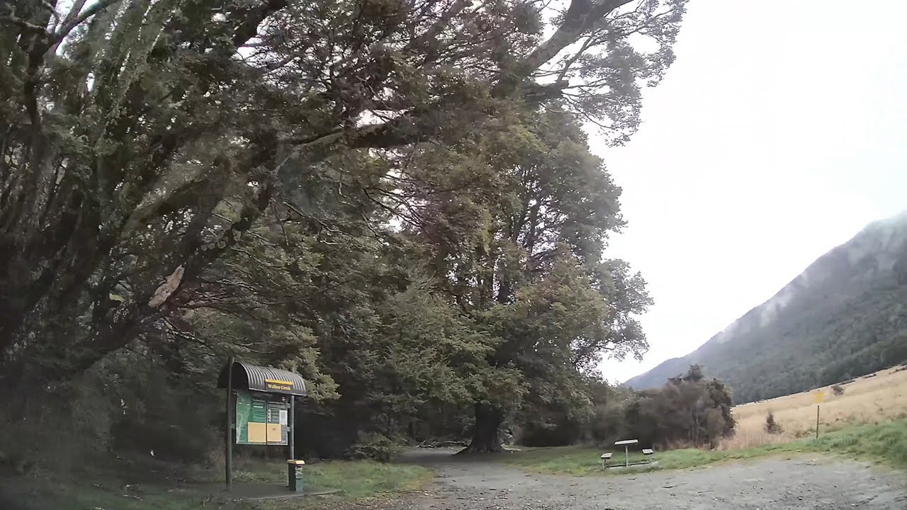 Driving from Boat Harbour to Walker Creek DOC Campsite in the Fiordland National Park in New Zealand