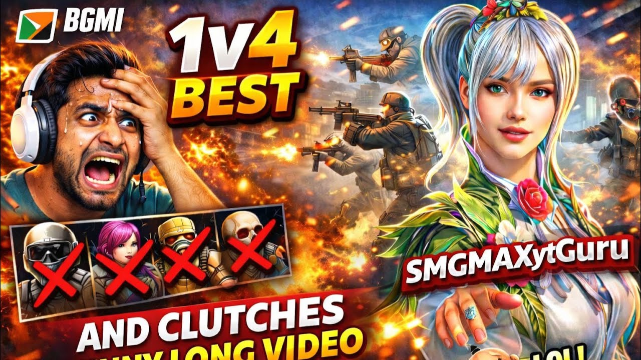 BGMI ki full 1v4 clutches and funny long video #bgmi #funnyvideo @smgmaxytGuru