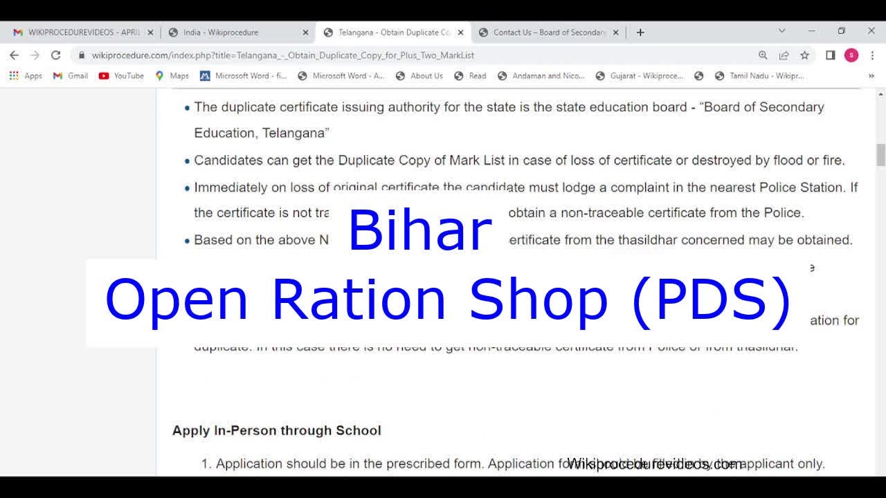 Bihar - Apply for Opening Fair Price Shop Ration Shop, PDS, Public Distribution System License