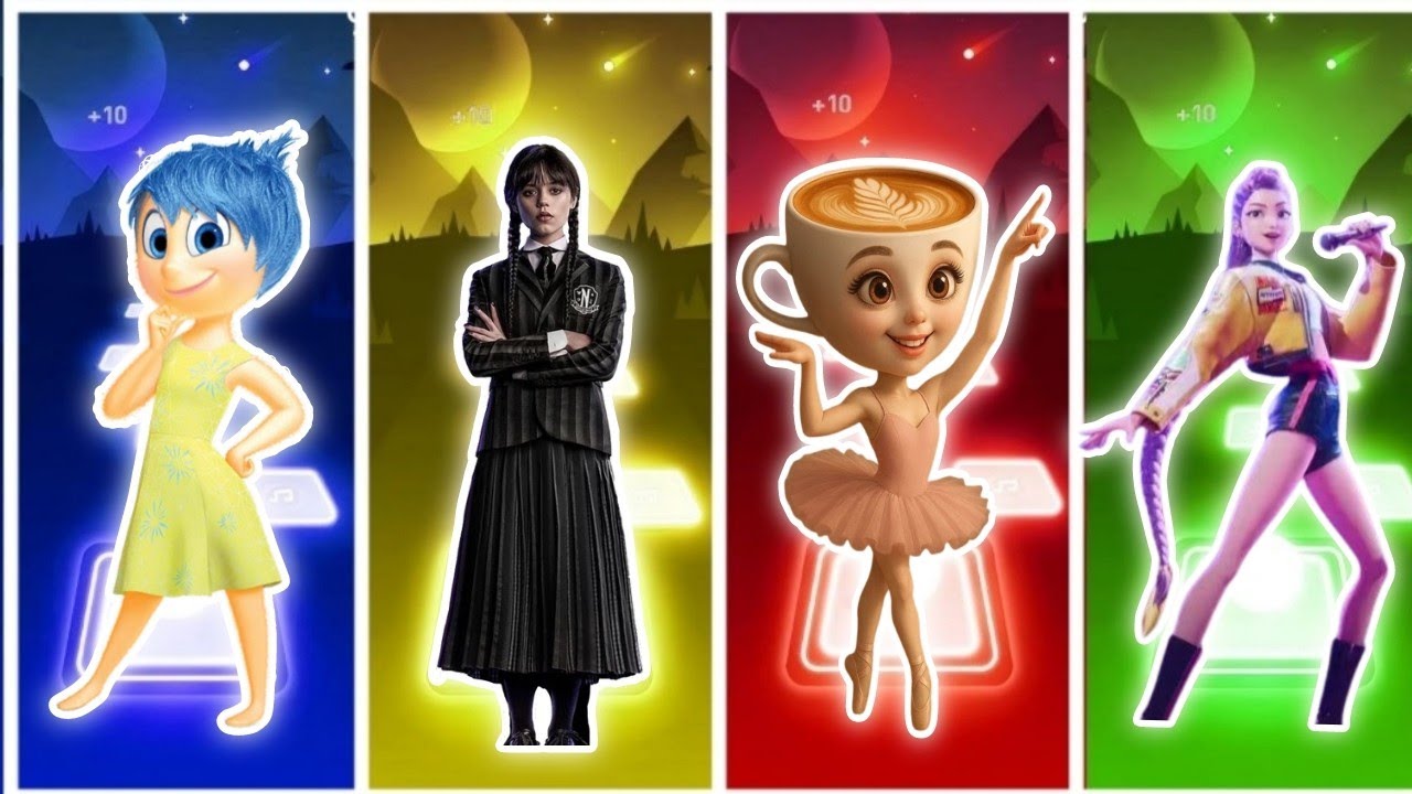 Inside out 2 VS Wenzdey VS Ballerina Cappuccino VS KPOP Demon Hunters Tiles Hop EDM Rush