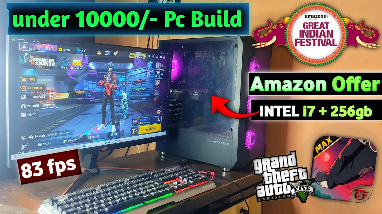 ₹10,000 Gaming PC Build with Monitor 🔥 Free Fire, GTA V | Amazon Great Indian Festival 2025