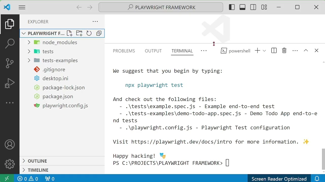 PL01: Install Playwright and create new project in Visual Studio Code