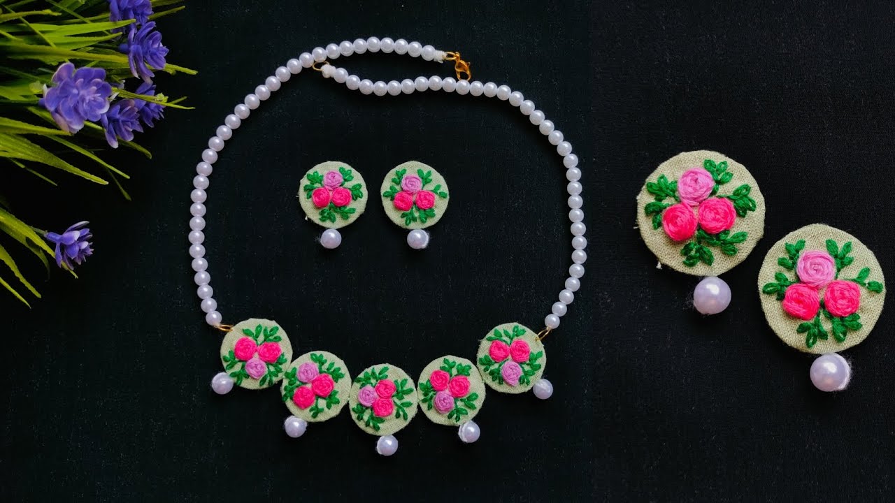 How to make Embroidery jewellery/Embroidery choker set/Handmade fabric jewellery/সেলাই করা গয়না