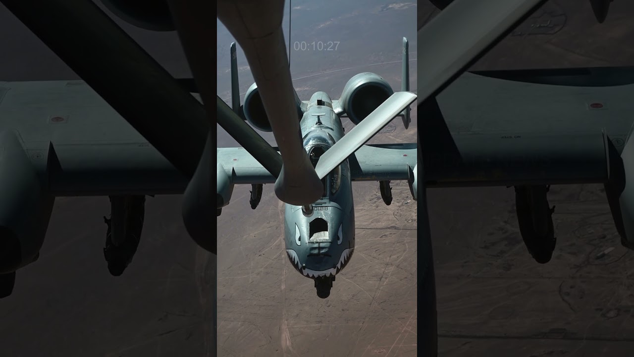 KC-135 Stratotanker assists A-10 Thunderbolt II aircraft with aerial refueling #military