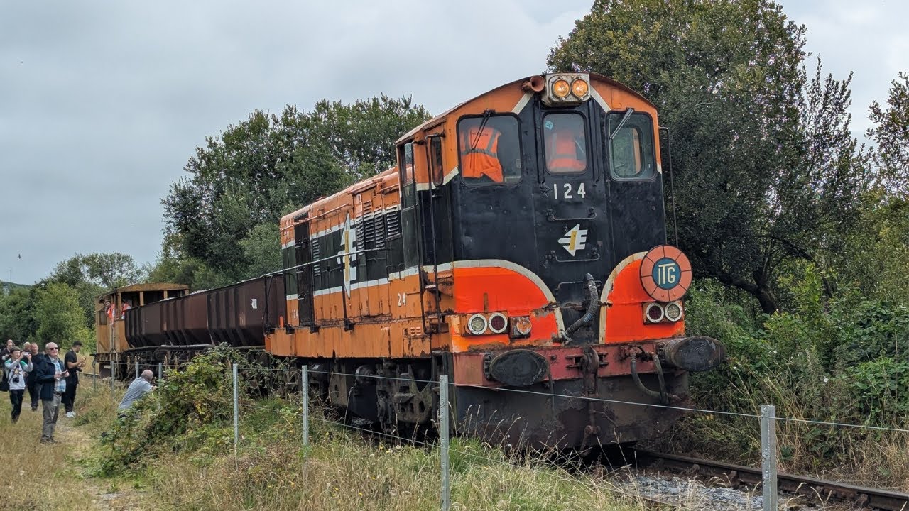 124 hauling a loaded ballast train at the Downpatrick & County Down Railway