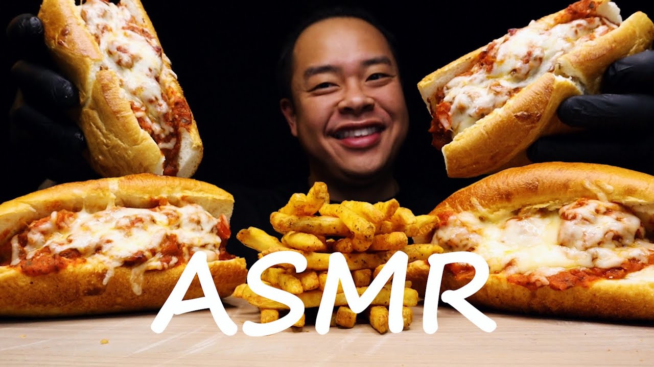 ASMR CRAVING CHEESY MEATBALL SUBS WITH SEASONED FRIES **BIG BITE & SATISFYING EATING** ASMR_cravings