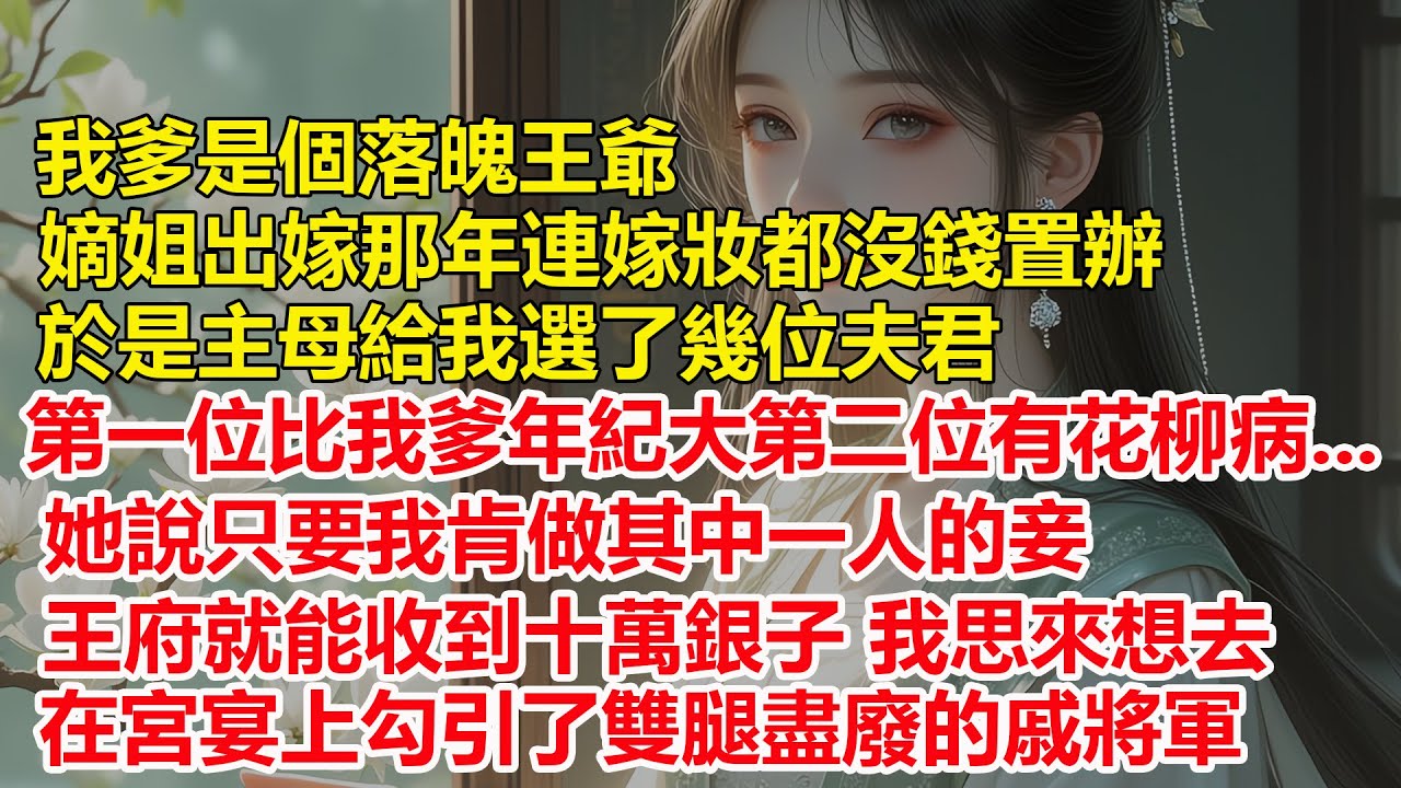 我爹是個落魄王爺，嫡姐出嫁那年連嫁妝都沒錢置辦，嫡母就想讓我這庶女給人做妾，換取十萬兩銀子給嫡姐當嫁妝，卻沒想到我自己找了夫君