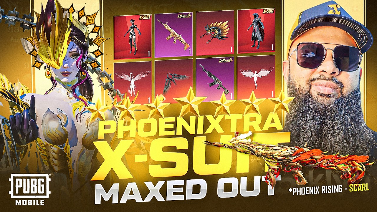 134,000UC 👑 Maxout 7 Stars Phoenixtra X‑Suit & Blood Raven X‑Suit Spin 🩸 PUBG Mobile Crate Opening