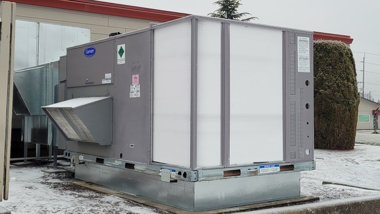 2021 12.5 ton Carrier WeatherMaker 50TCQD RTU Heat Pump - Full Defrost Cycle (BIG Steam Show)