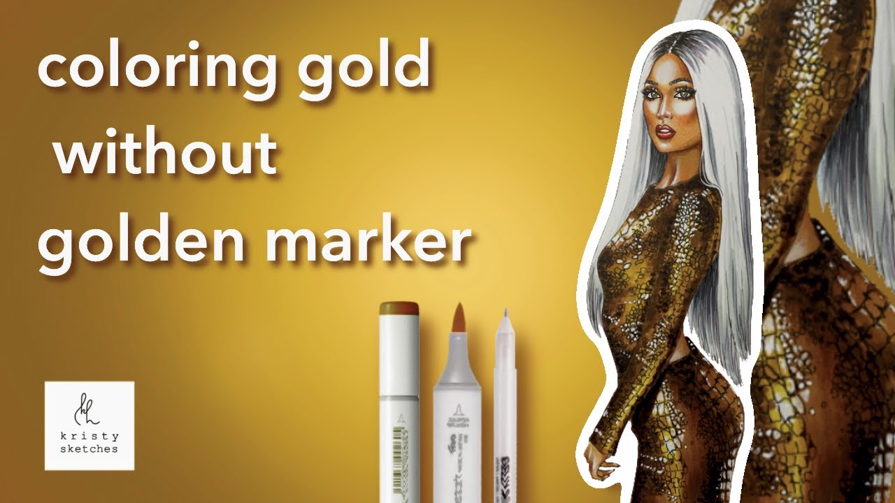 Tutorial: How to color a croc sequin golden dress with copic markers (without using a golden pen)