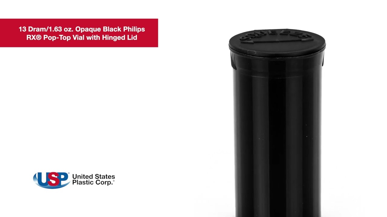 13 Dram Opaque Black Philips RX&reg; Pop-Top Vial with Hinged Lid | U.S. Plastic Corporation&reg;