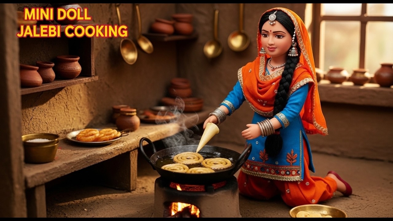 Miniature Doll Makes Jalebi Cooking ASMR | Indian Village Tiny Kitchen Story