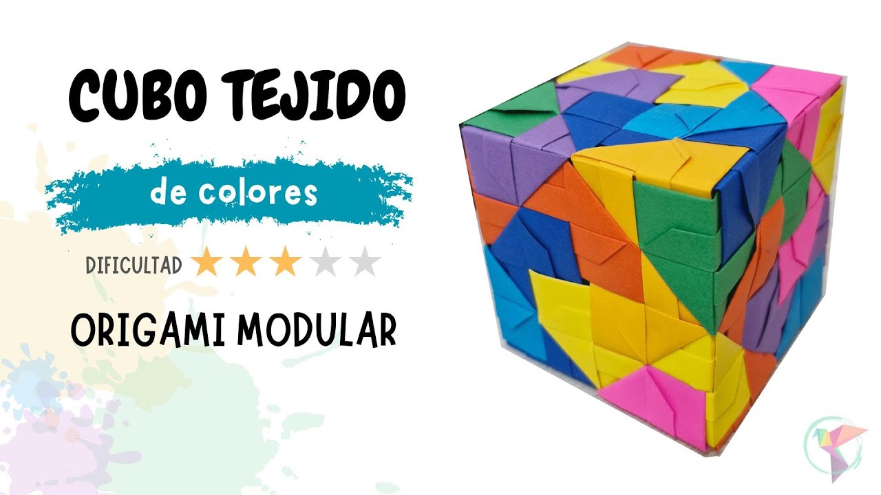 Tutorial PASO a PASO de CUBO TEJIDO de colores. WOVEN CUBE. ORIGAMI MODULAR.
