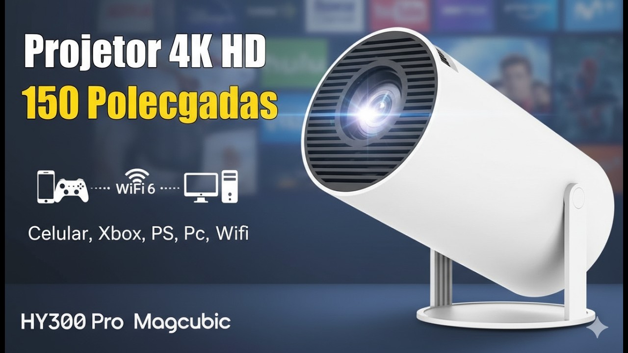 PROJETOR HY300 PRO MAGCUBIC VALE A PENA EM 2026? 🤯 Cinema 150” no Teto com Android 11 + Wi-Fi Dual!