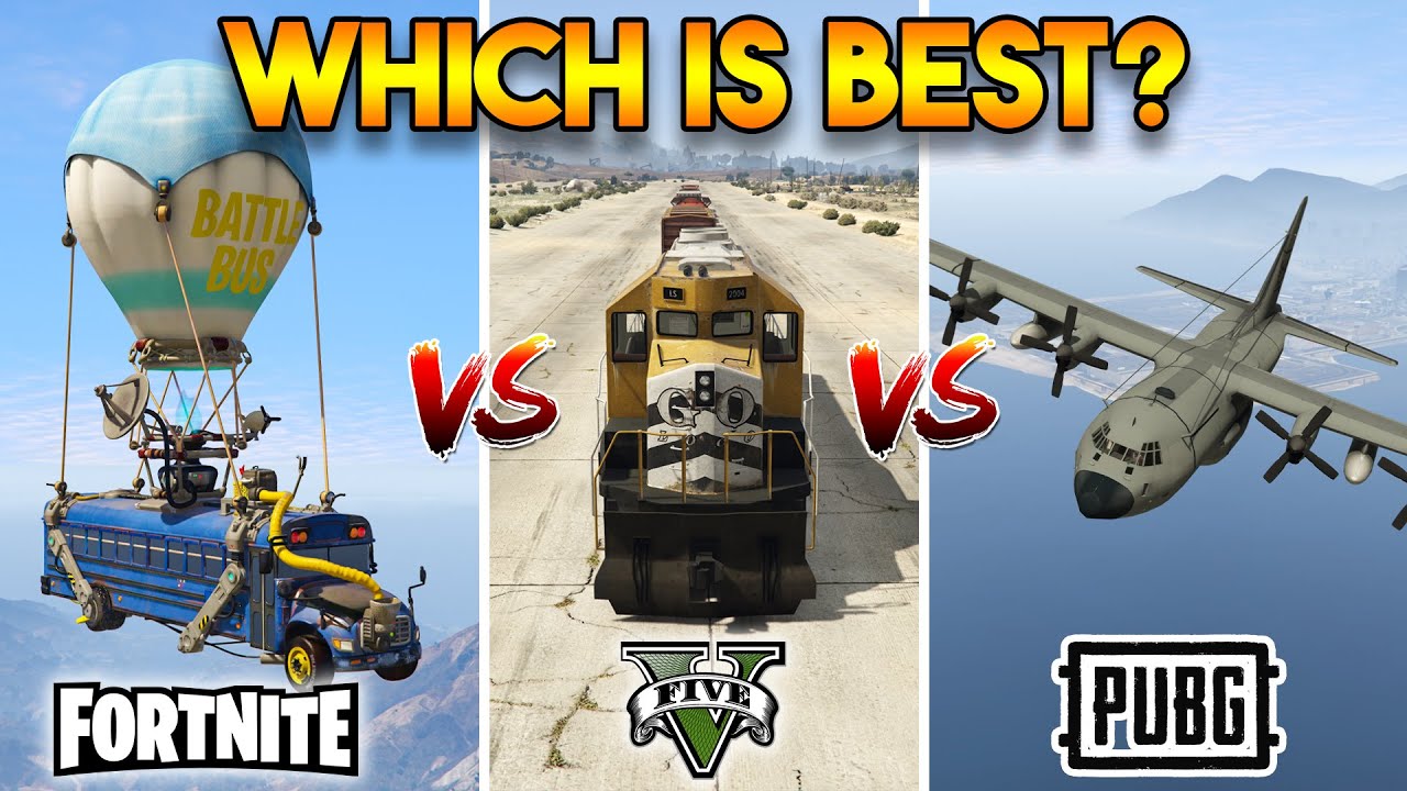 GTA 5 TRAIN VS FORTNITE BATTLE BUS VS PUBG PLANE (WHICH IS BEST?)