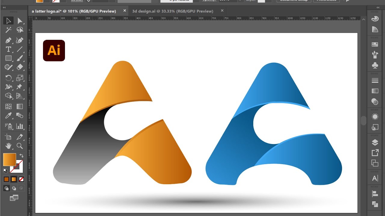 Create gradient 3d A latter logo design in illustrator Bangla || illustrator logo design Tutorial