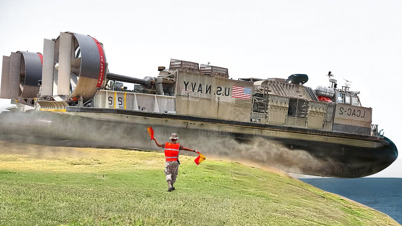 Starting Massive US Navy Hovercraft Transporting Feared M1 Abrams Tanks