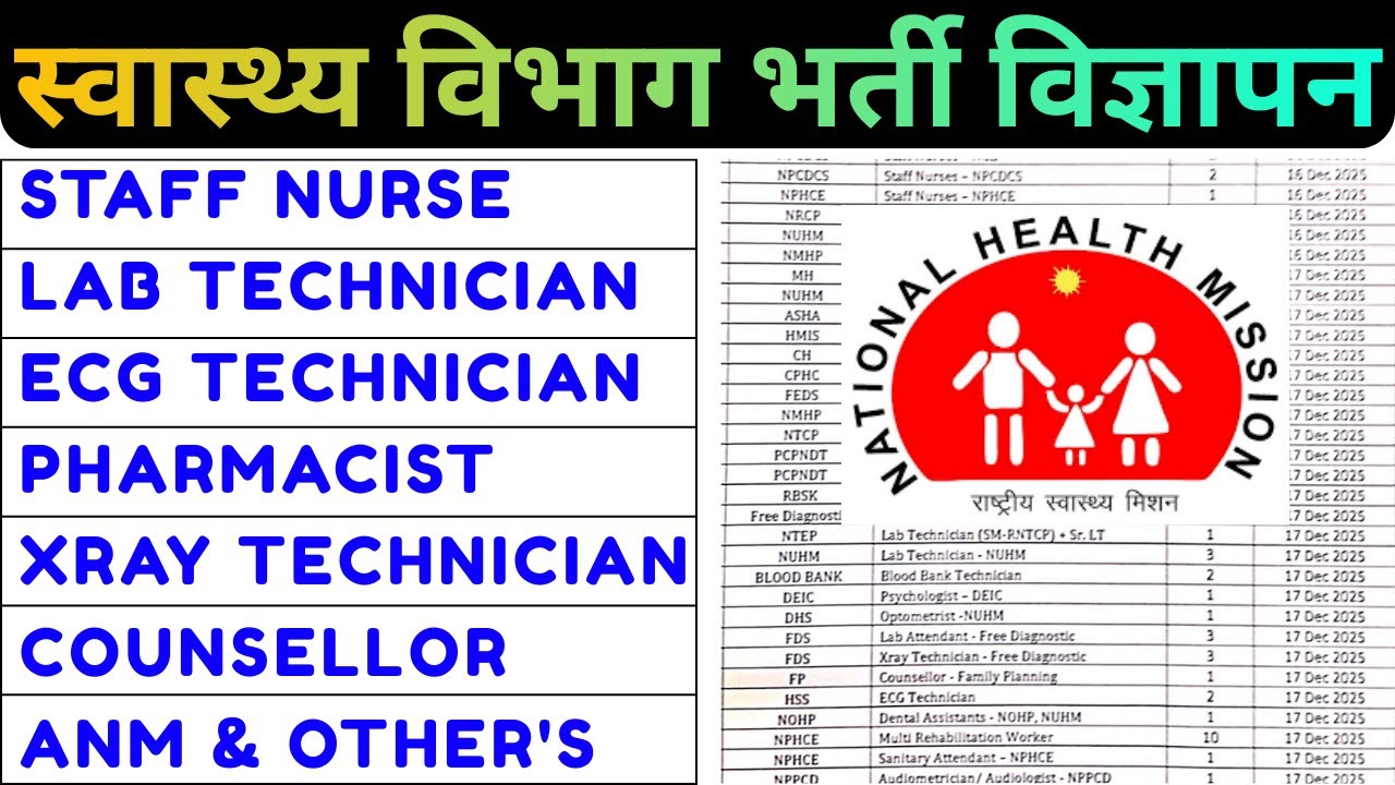 NHM VACANCY 2025 - Staff Nurse, Lab Technician, Pharmacist, X-ray Technician, ANM, ECG Technician