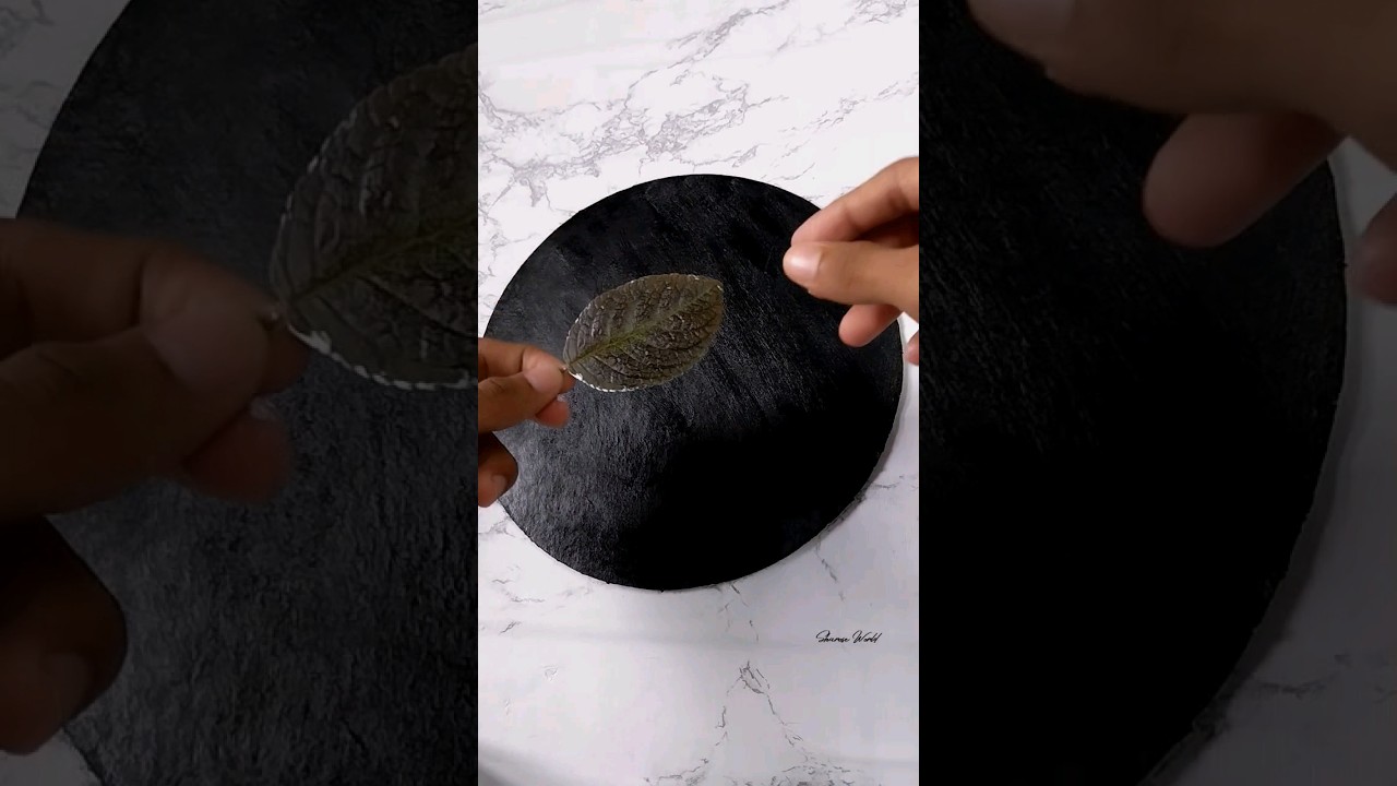 Cake board painting using leaf | DIY | Simple wall decor for beginners | Cake base reuse #shorts