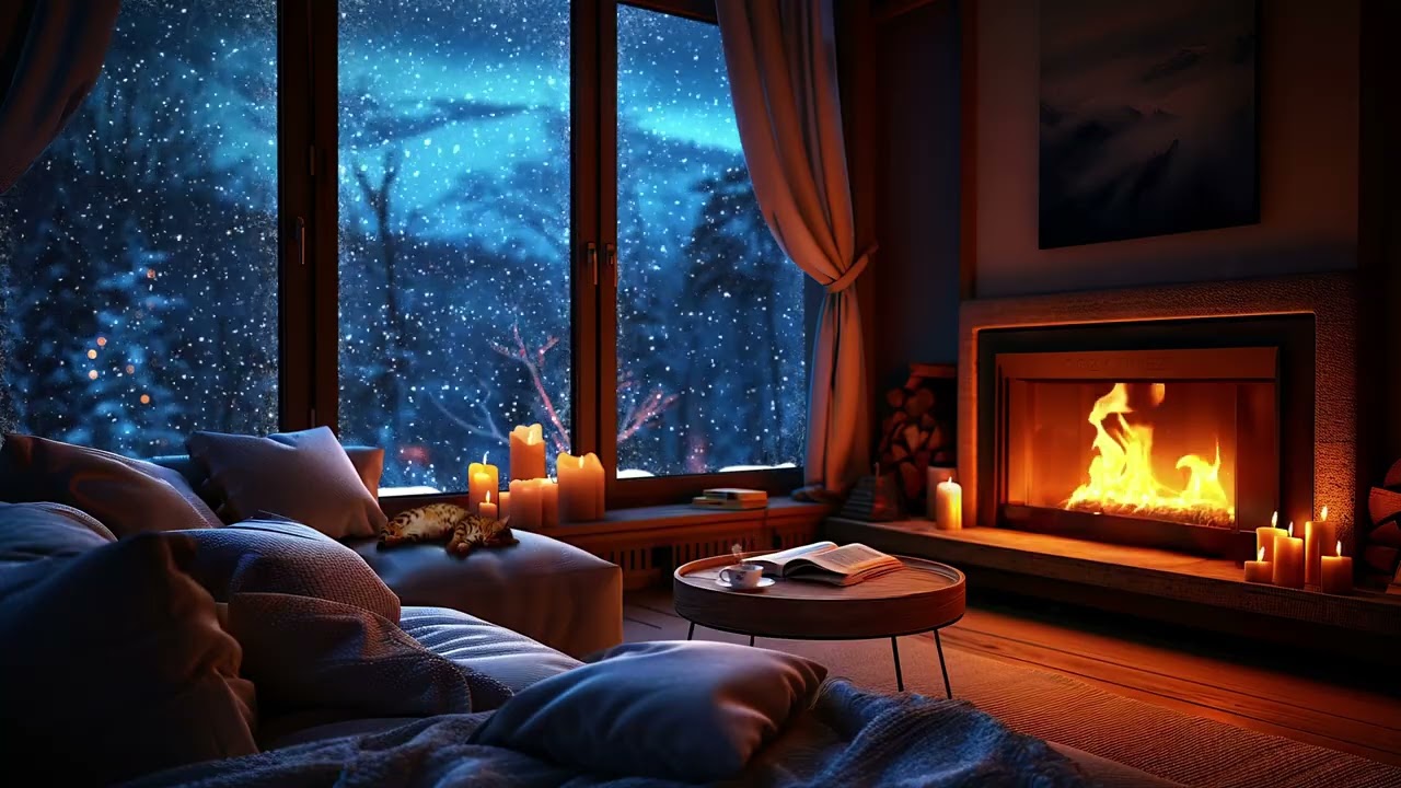 Atmospheric Winter Sound & Crackling Fire in a Cozy Cabin