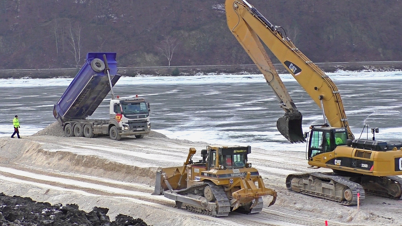 Volvo FMX 500 tridem trucks and Cat 336D excavator, D6R dozer
