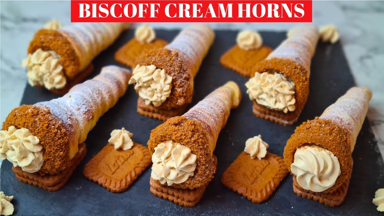 How To Make Puff Pastry Cream Horns| Biscoff Puff Pastry Cones