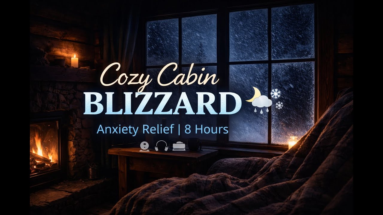 Cozy Cabin Blizzard — 8 Hours of Relaxing Snowstorm Sounds for Deep Sleep & Anxiety Relief
