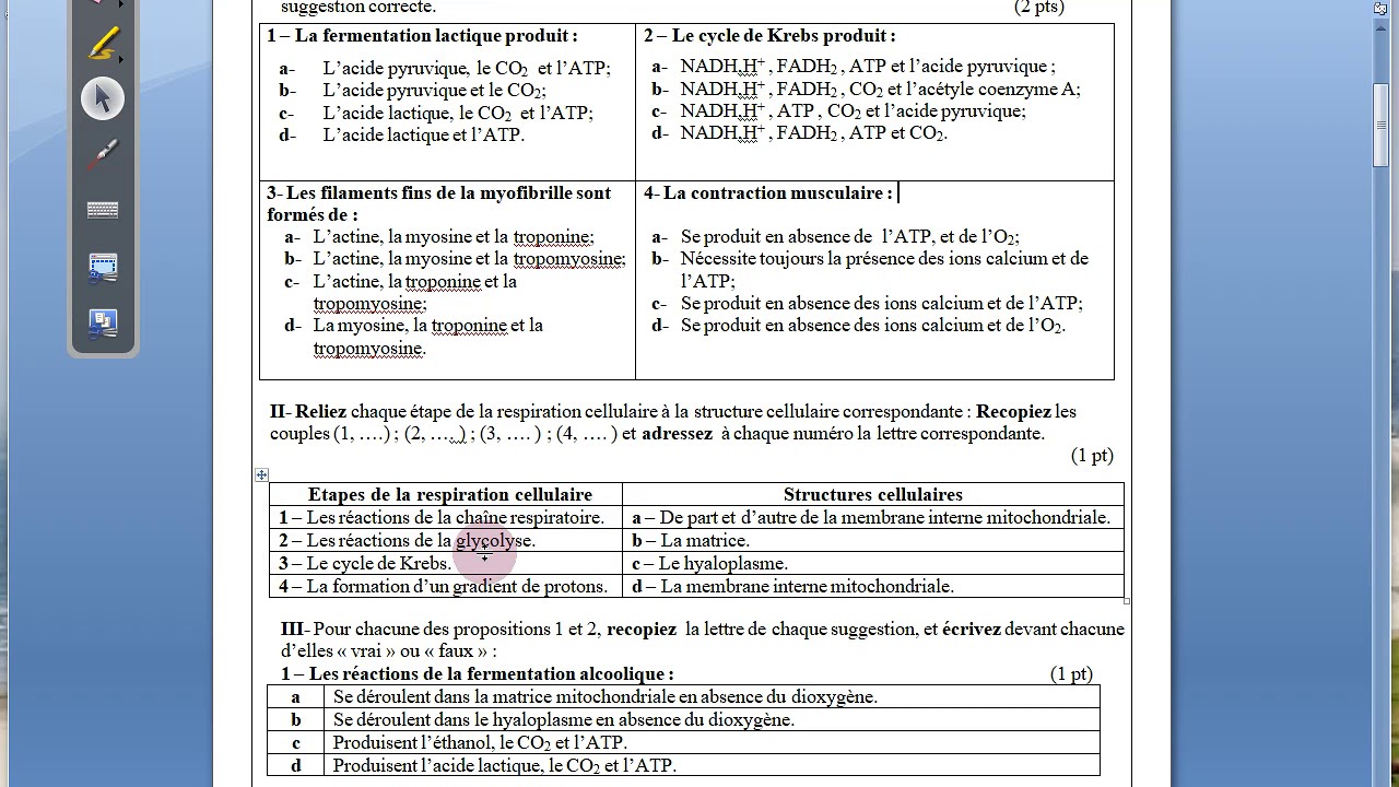 SVT:QCM sur la consommation de la matiere organique et flux d'energie examsvt 2016-2bac option svt