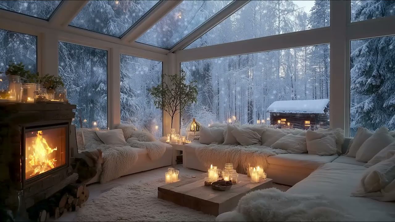 Late Night Jazz by the Fireplace 🌙🔥❄️ | Snowy Winter Ambience for Deep Sleep