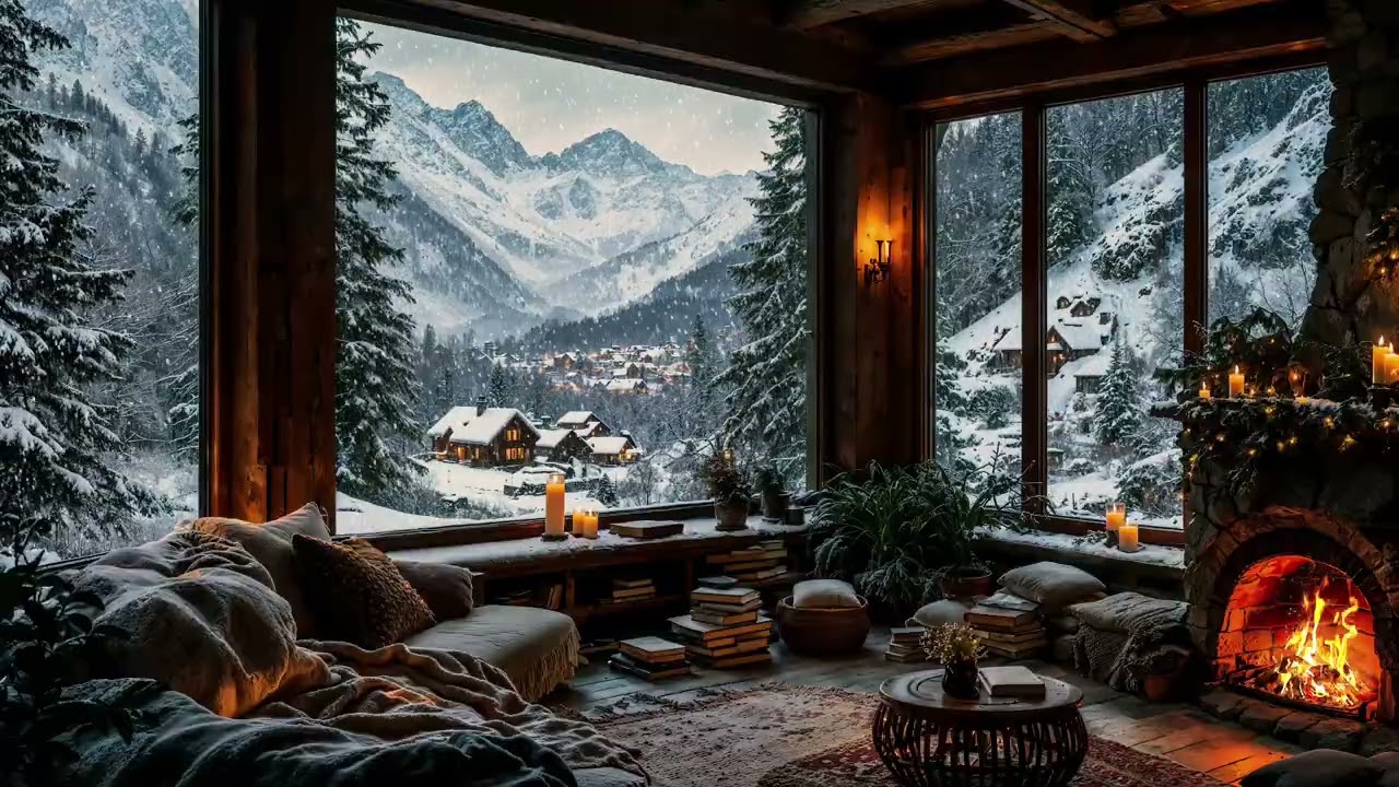 Northern Lights Cabin Dream ❄🔥 Cozy Fireplace & Gentle Snowfall Ambience for Deep Sleep