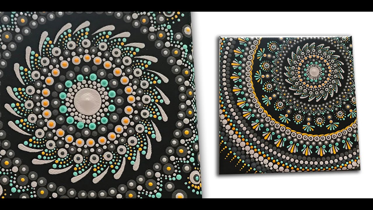 How to paint a Dot Mandala on a 8 x 8 inch canvas tutorial - 321