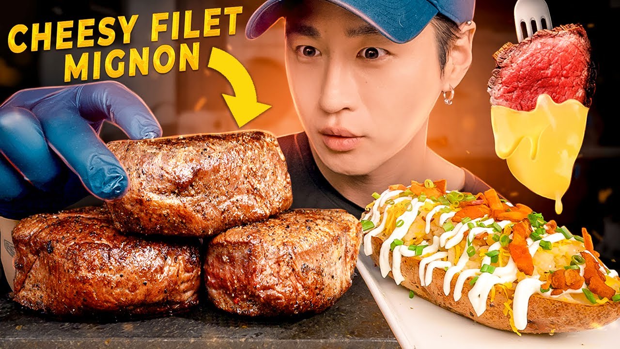 ASMR MUKBANG FILET MIGNON & LOADED BAKED POTATO | COOKING & EATING SOUNDS | Zach Choi ASMR