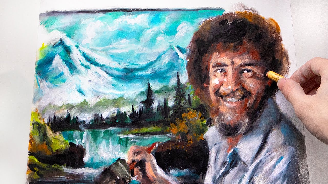 ASMR | Drawing Bob Ross with pastels | No Talking
