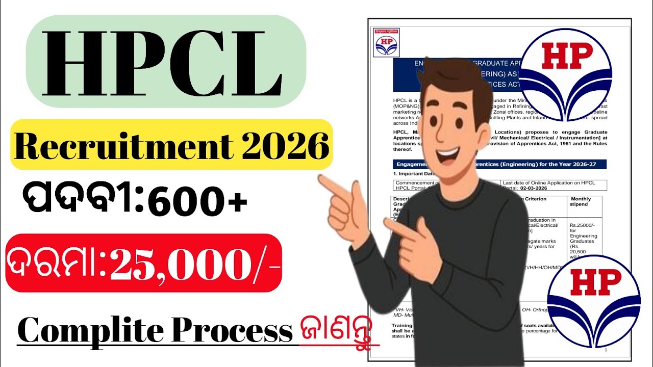 HPCL Recruitment 2026//HPCL Recruitment 2026 Odisha//608 HPCL Recruitment 2026//HPCL Vacancy//