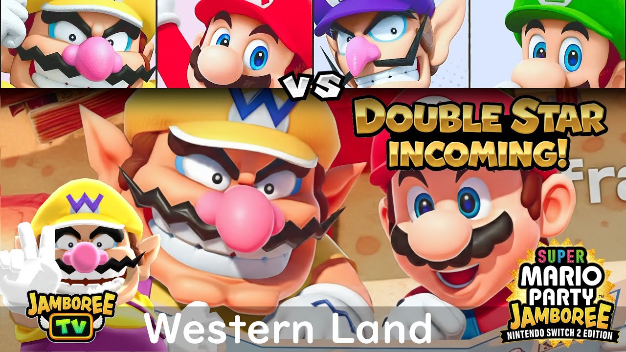 Super Mario Party Jamboree TV Wario & Mario vs Waluigi & Luigi in Western Land