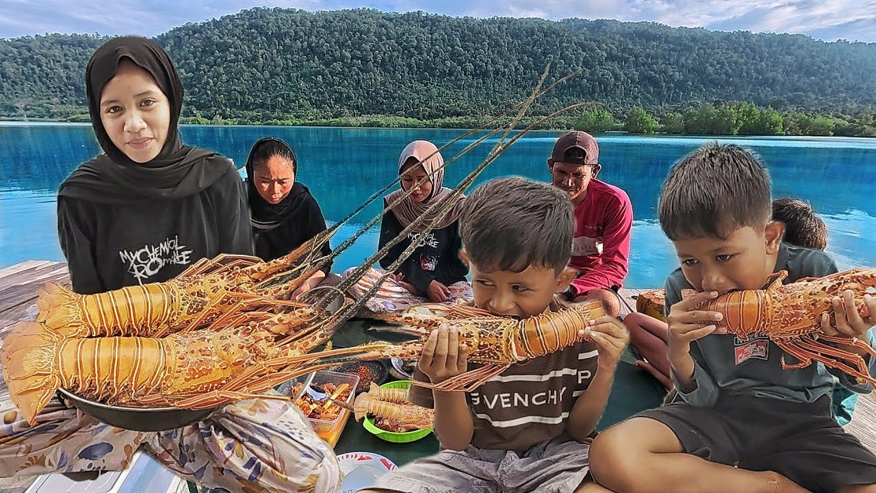 memasak lobster dan membakar ikan baronang di pondok laut hari terahair