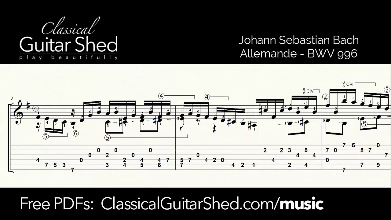 JS Bach: Allemande BWV 996 - Free Classical Guitar Sheet Music
