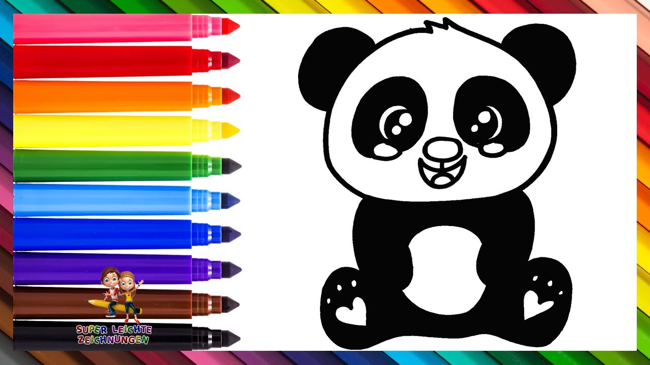 Einen süßen Panda zeichnen und ausmalen 🐼🌈 Zeichnungen für Kinder